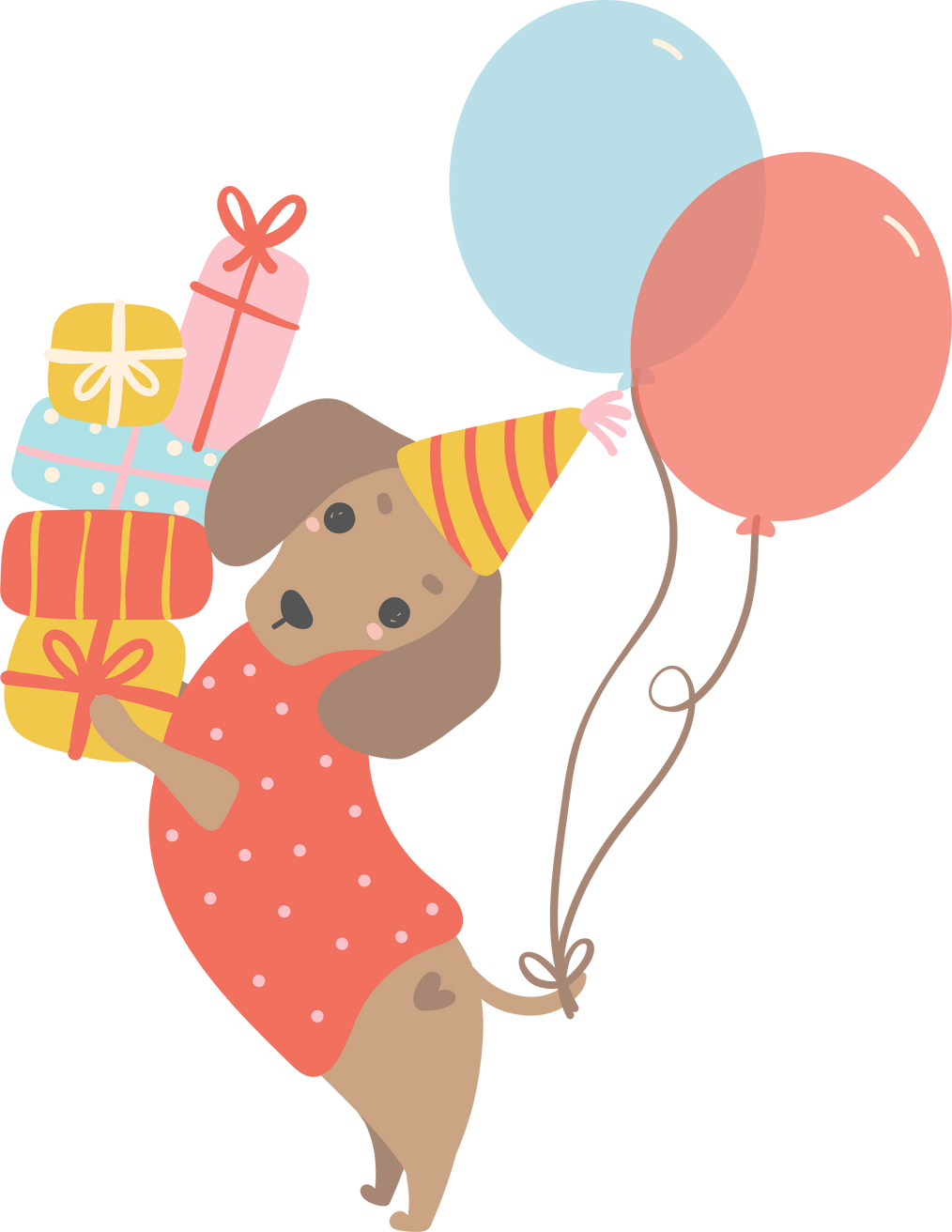 Birthday Dog, Cute Dachshund Sausage Dog with balloons , Festive and Playful Pet in Colorful Party Theme